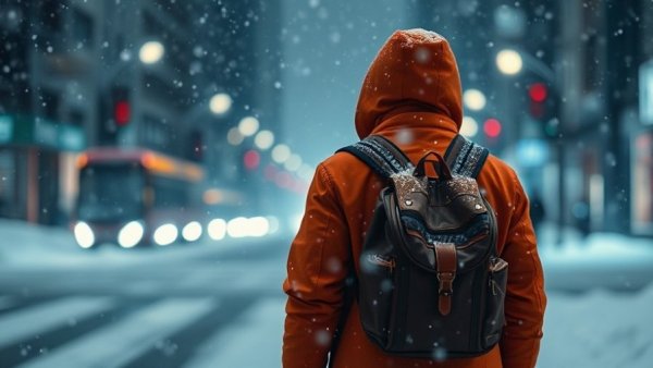 Person preventing hypothermia this winter in snowstorm.