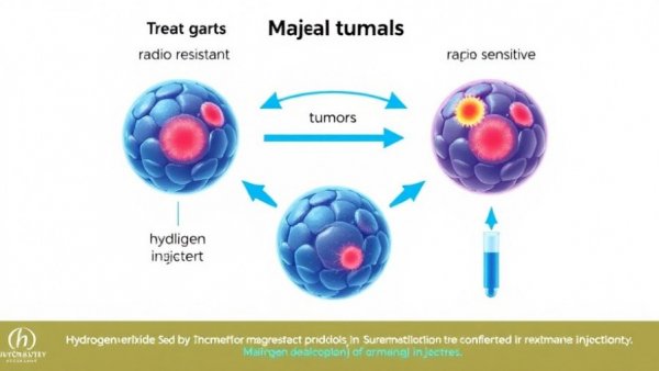 Medical diagram illustrating hydrogen peroxide in cancer treatment process.