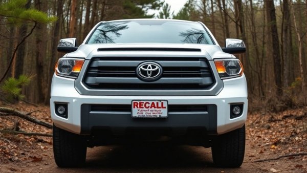 Toyota recall faulty display on white truck with recall sign.
