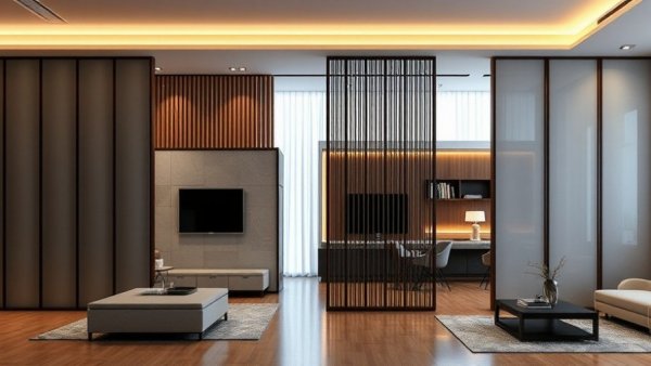 Modern room divider designs in contemporary living spaces, elegant partition ideas.