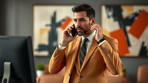 Freelance journalist advocating for herself over the phone in an office.