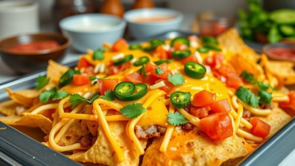 Delicious one pan nachos with toppings and sides.