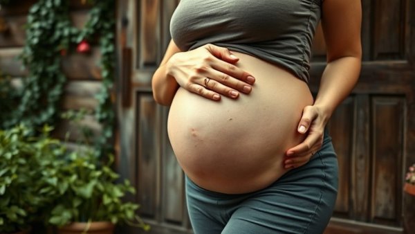 Pregnancy fatigue warning signs depicted by pregnant woman outside