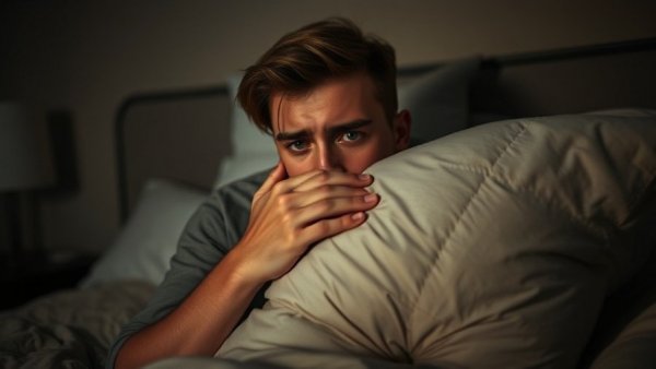 Young adult displaying Generalized Anxiety Disorder symptoms holding a pillow indoors.