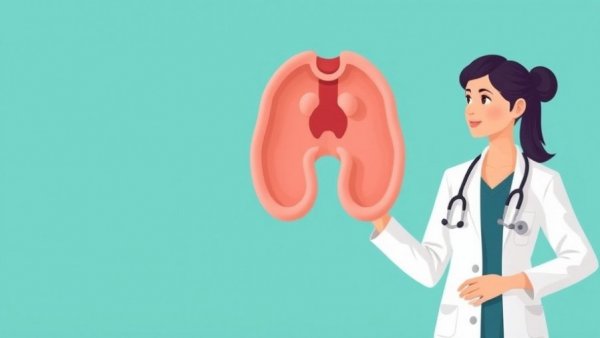 Illustration of doctor with thyroid model, Hashimoto's Disease Symptoms.