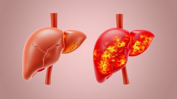 Illustration of healthy versus inflamed liver in fatty liver disease.