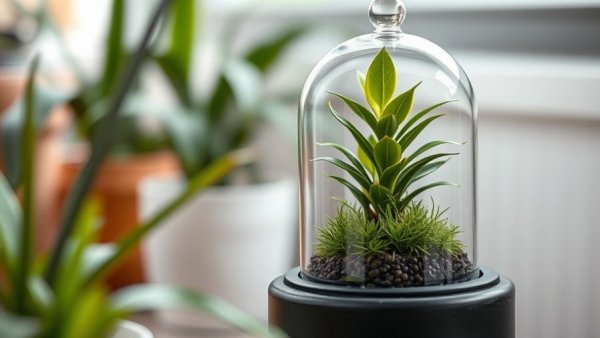 Vibrant terrarium with lush plant under glass dome, best terrarium plants.