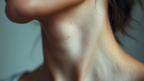 Close-up of neck highlighting thyroid area, related to hyperthyroidism treatments.