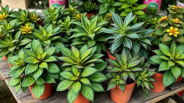 Vibrant potted plants on wooden table. How to get rid of gnats in plants.