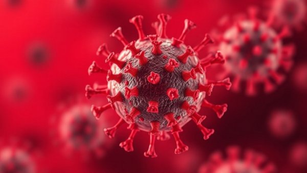 Close-up view of coronavirus particles illustrating COVID variants.