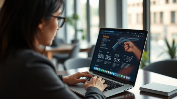 Journalist accessing Gun Violence Data Hub on a laptop.