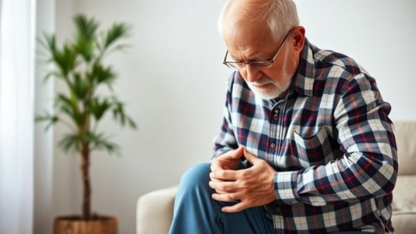 Older adult holding knee, indicating joint locking discomfort.