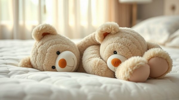 Peaceful teddy bear on a smart mattress for improved sleep quality.