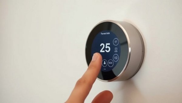 Hand adjusting a smart thermostat, showing temperature settings.
