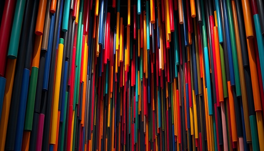 Intricate array of colorful tubes forming an abstract architectural installation.