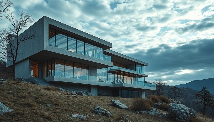 Contemporary Oak House Concrete and Glass Home with nature backdrop.