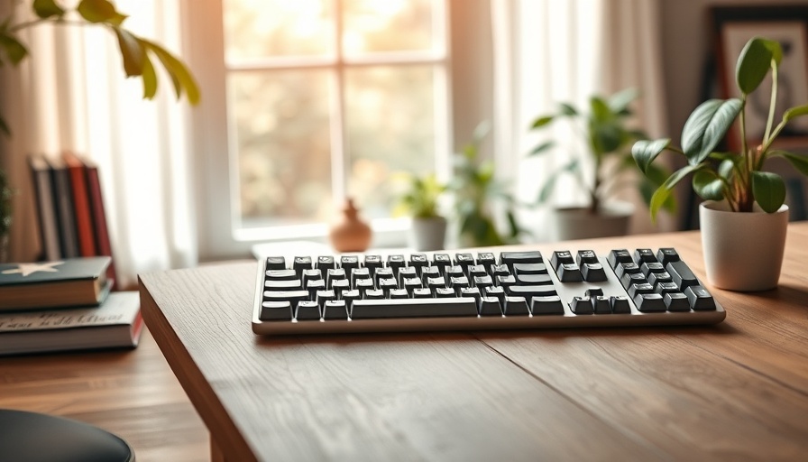 Sleek aluminum mechanical keyboard on wooden table with soft lighting.