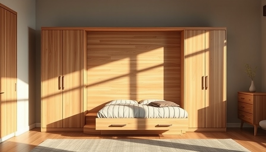 Stylish Murphy bed that looks like a dresser in minimalist room.