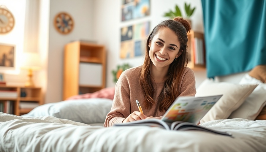 Cozy dorm room with smiling student, ideal for college back to school tips.