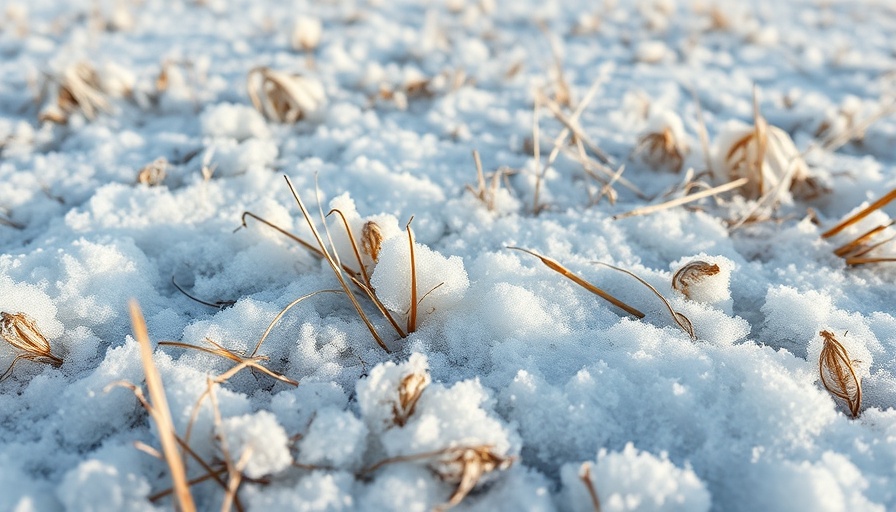 Thin ice covering dry grass in winter landscape