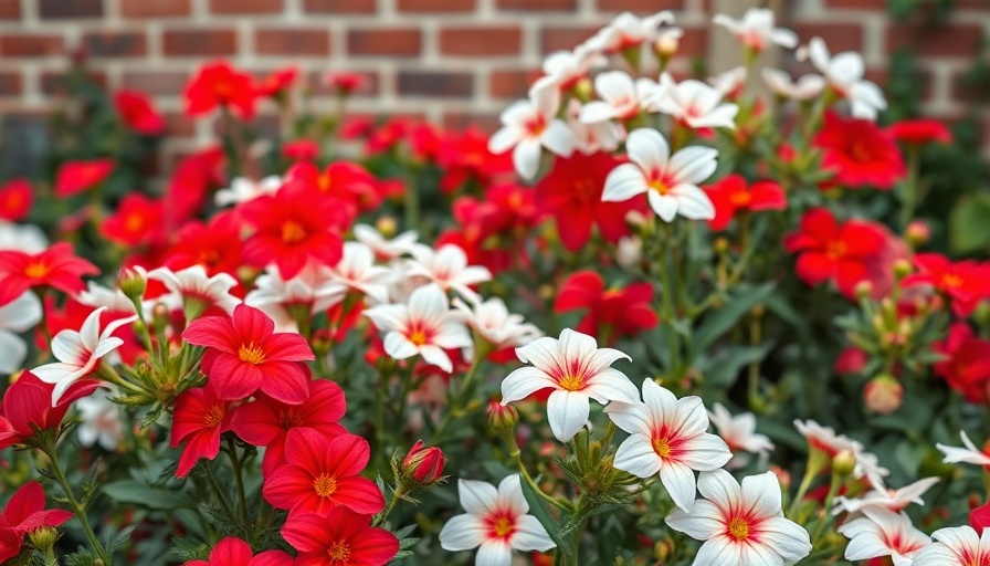 Lush garden with red and white flowers in Boise.