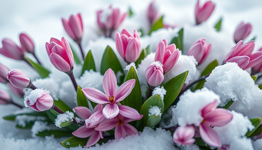 Snow-covered flowers in winter garden, gardening tips for winter.