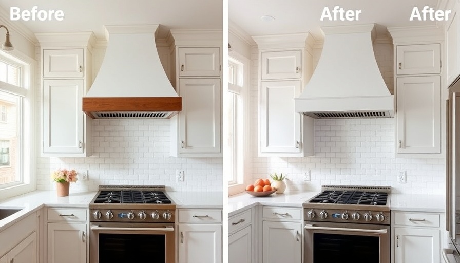 DIY custom range hood transformation in a modern kitchen.