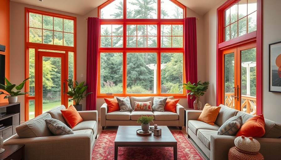 Vibrant living room with colored trim ideas, cozy seating, and bright decor.