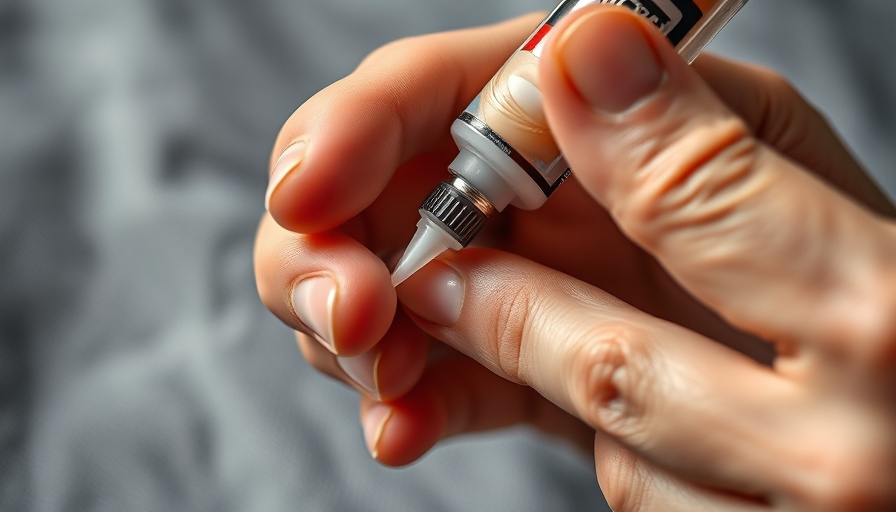 Hands with super glue on fingers, close-up application.