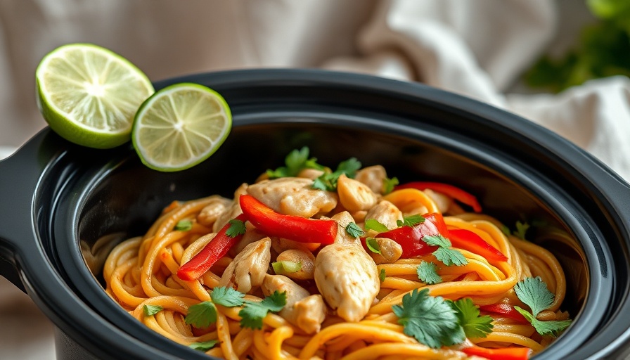 Slow Cooker Chicken Peanut Noodles with lime and herbs.