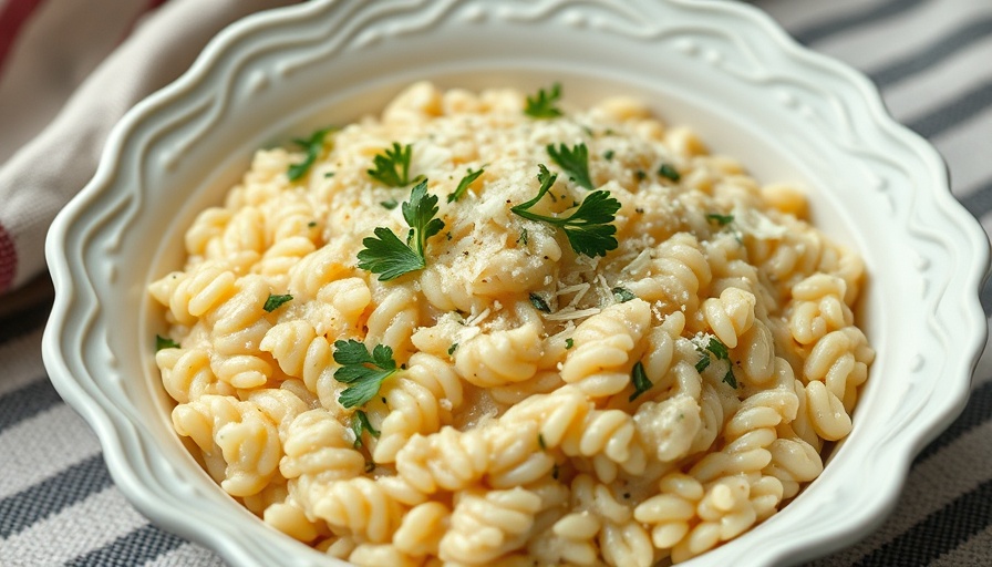 Creamy risotto garnished with parsley and cheese, easy dinner idea.