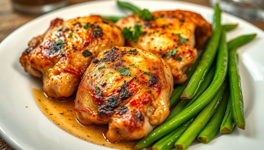 Juicy Magic Sheet Pan Chicken Thighs with green beans.