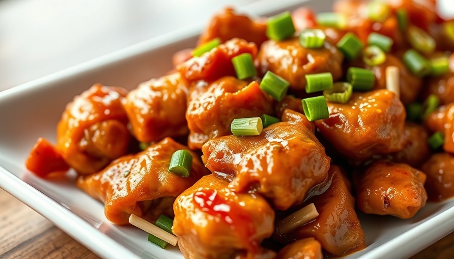 Delicious air fryer bang bang chicken on a white plate.