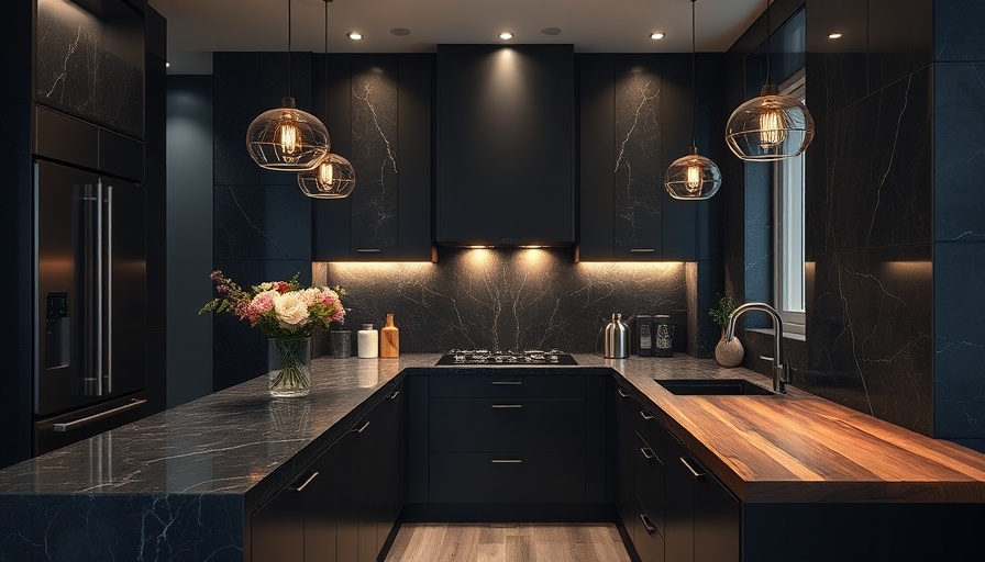 2025 kitchen countertop trends featuring dark marble and wood.