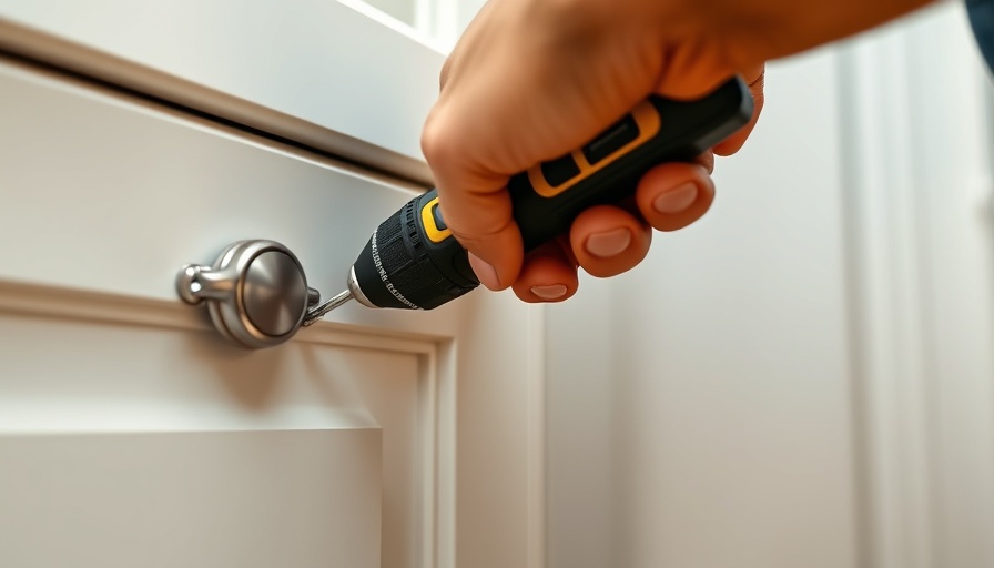 Installing cabinet handle for low-cost kitchen updates to boost home value.