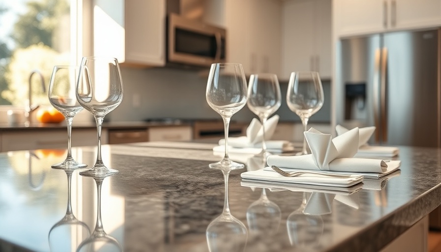 Modern kitchen with granite countertop and elegant setting.