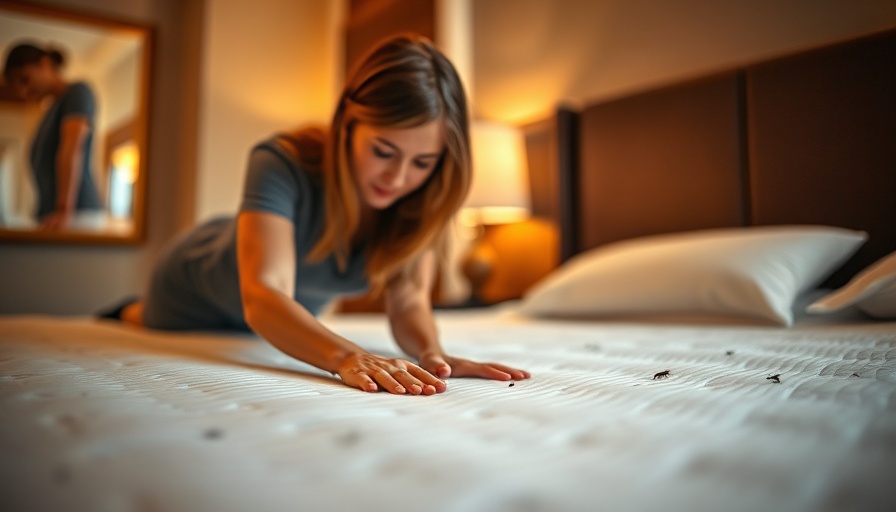 Woman checking bed for pests, inspecting mattress closely