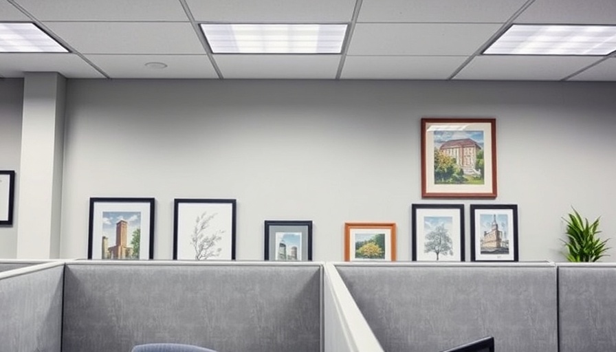 Minimalist cubicle decor ideas with framed decorations enhancing workspace.