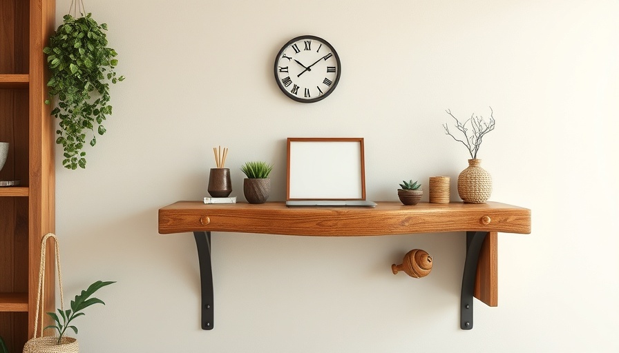 Rustic wall-mounted desk with creative design elements.