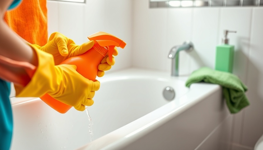 Hands cleaning bathtub to get rid of mildew smell in the bathroom