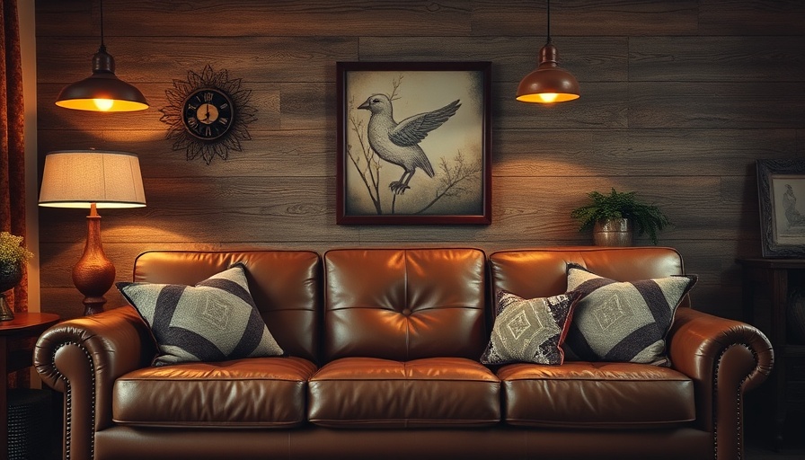 Cozy room with pendant lights and vintage brown leather sofa