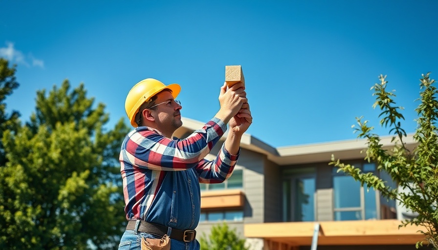 Construction worker building a modern house, vibrant colors, natural daylight