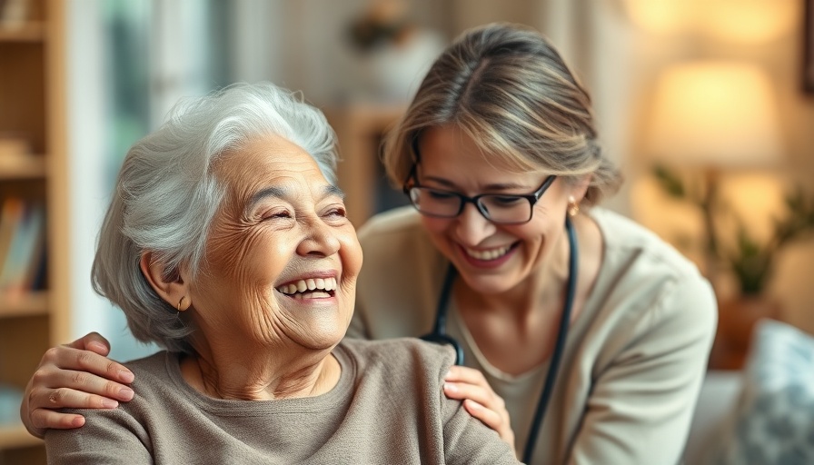 Elderly woman with caregiver sharing a moment, dementia care support for families.