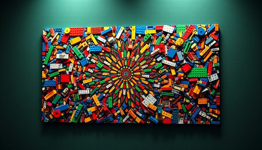 Surreal LEGO art mosaic with vibrant abstract patterns.