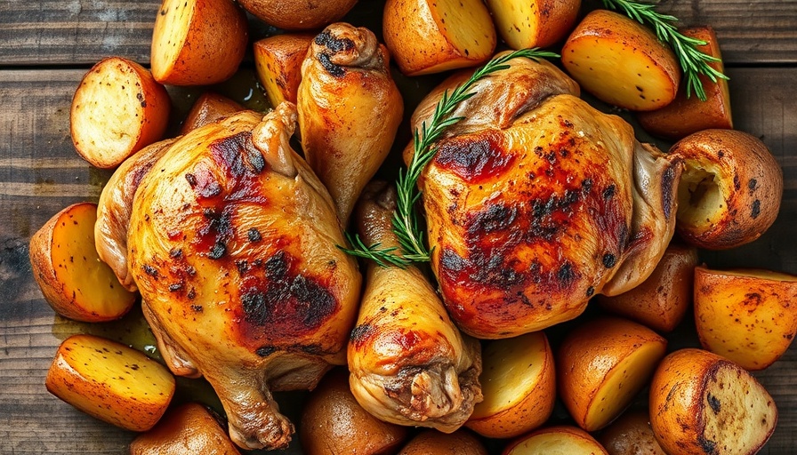 Rustic easy dinner ideas: roasted chicken and potatoes.