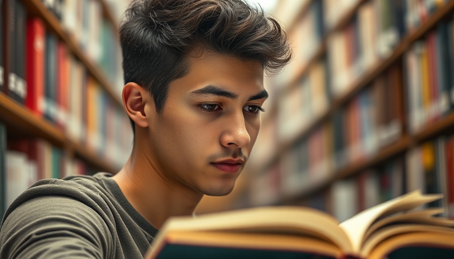 Young man studying in library, personal finance apps