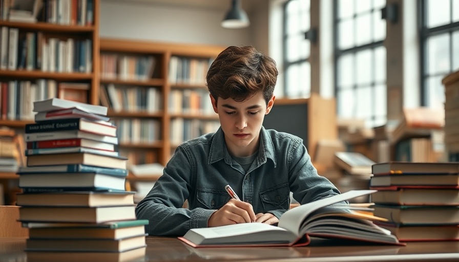 Asian American student studying financial literacy in a library.