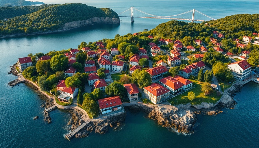 Aerial view of senior living communities by the sea.