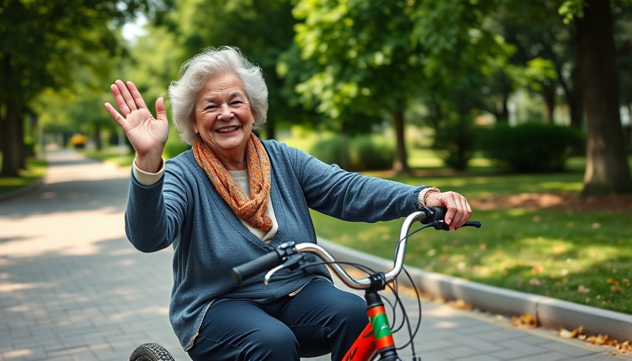 Senior women enjoy a tricycle ride in a senior living community.