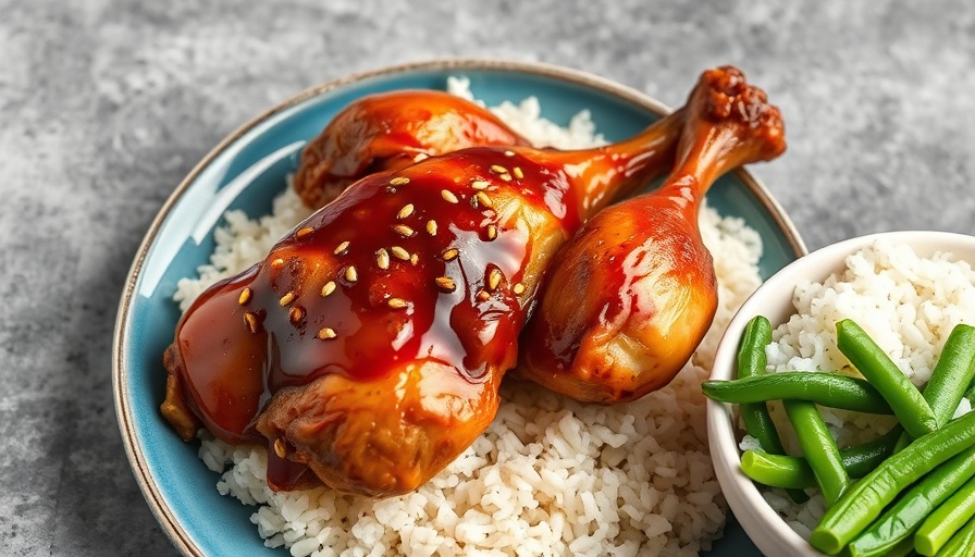 Easy Dinner Ideas: Glazed chicken with rice and green beans.